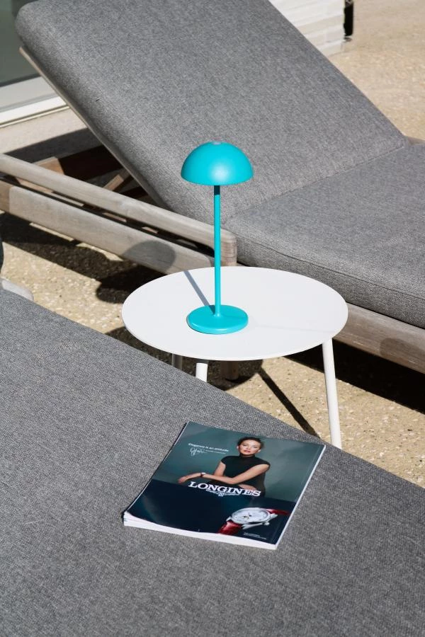 Lucide JOY - Lampe de table Rechargeable Intérieur/Extérieur - Batterie/Piles - Ø 12 cm - LED Dim. - 1x1,5W 3000K - IP54 - Turquoise - ambiance 2